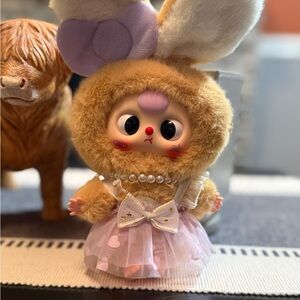 Baby Three plush brown bunny pendant macaron series , with card! Boba eyes!